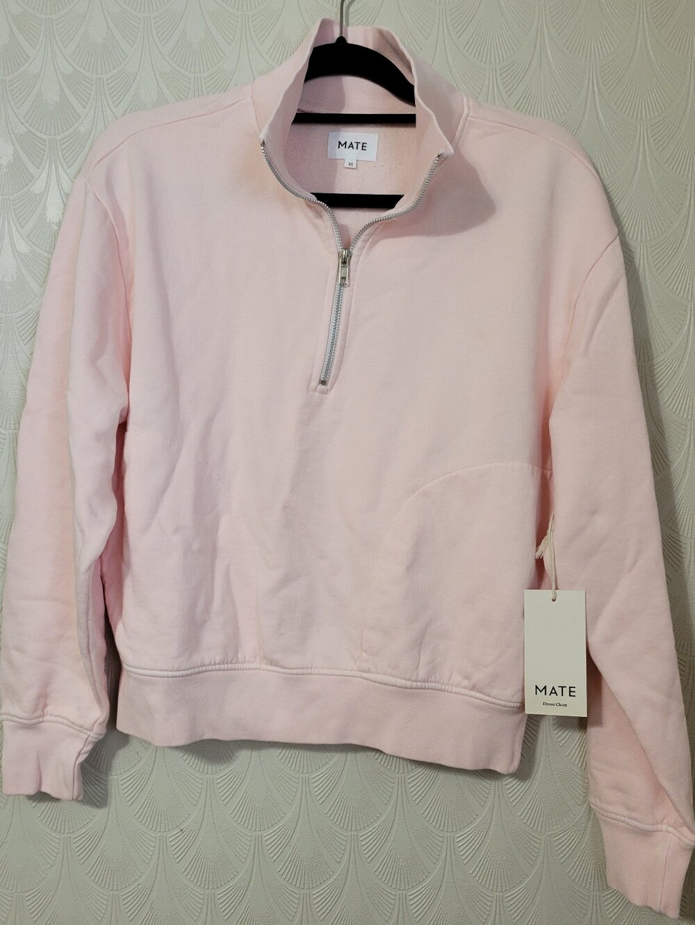 MATE the Label Baby Pink Organic Fleece Quarter Zip Sweatshirt size XS NEW